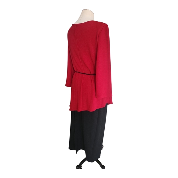 Leslie Belle Red and Black Asymmetrical Dress with Beaded Belt 14 NOS NWT - Picture 3 of 10